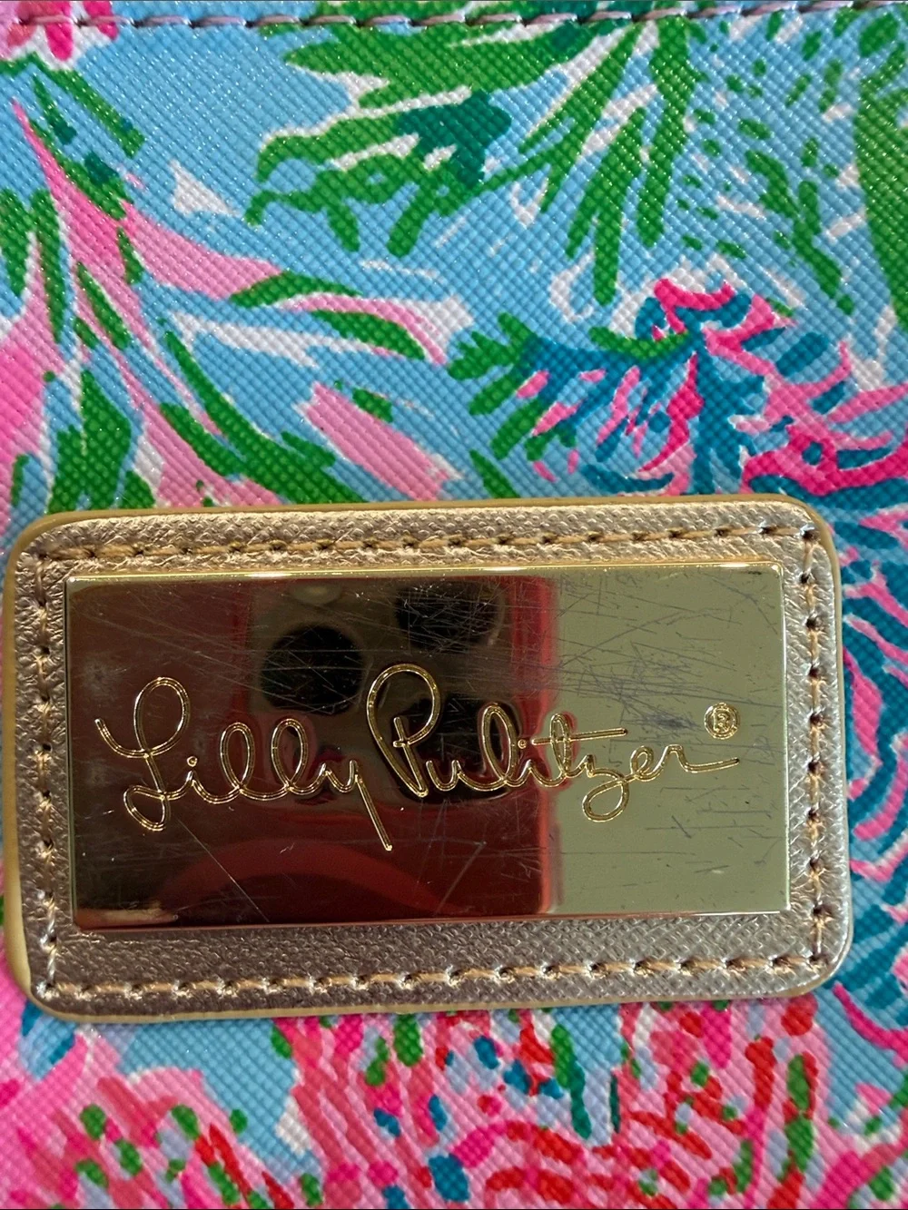 Lilly Pulitzer Blue Floral Zip Pouch with Pink and Green Accents